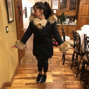 REAL black fox and brown raccoon fur coat